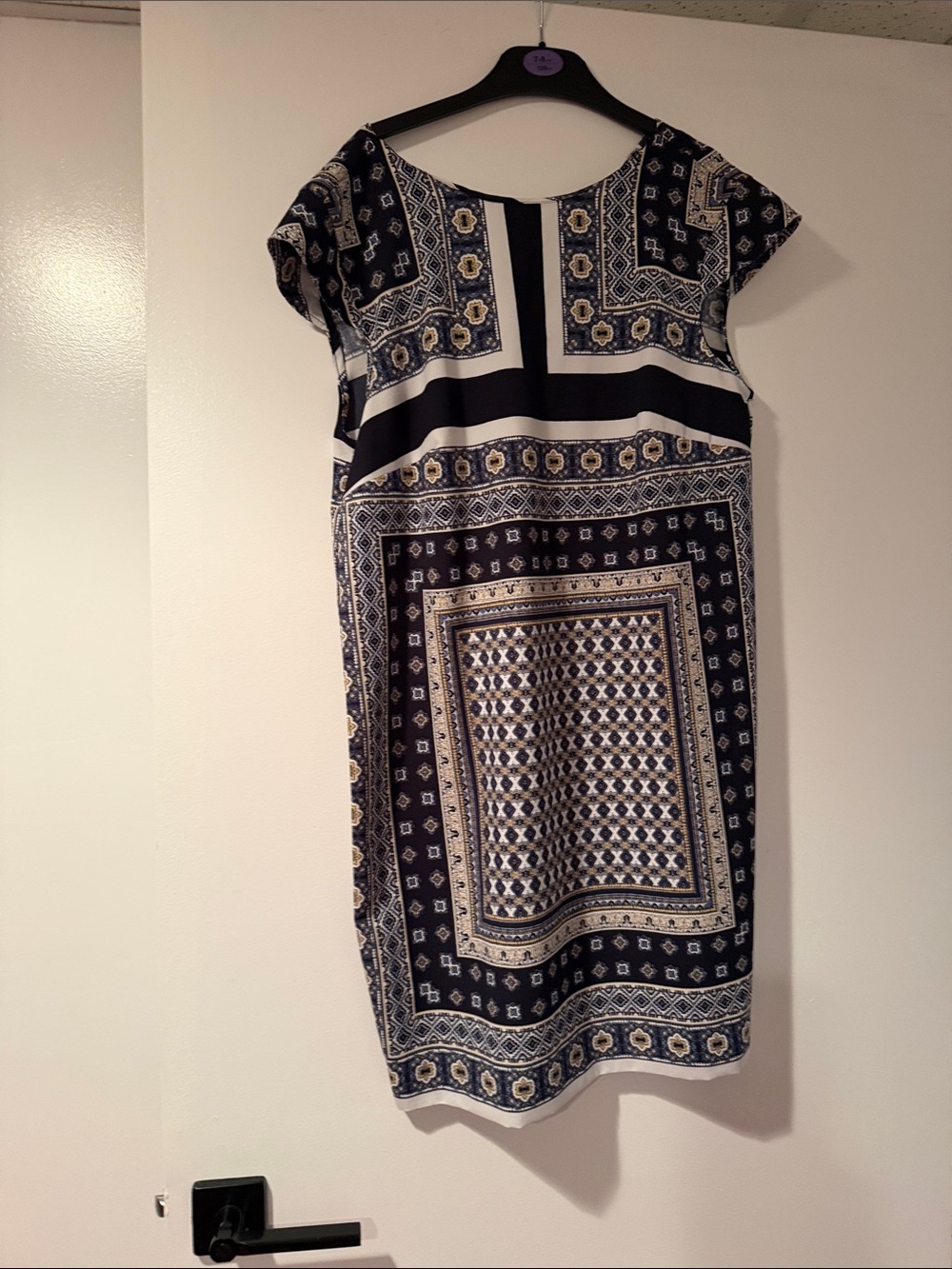 Printed Navy and White Shift Dress